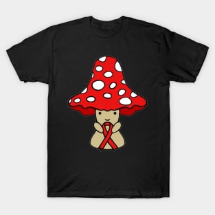 Mushroom holding a big Awareness Ribbon (Red) T-Shirt